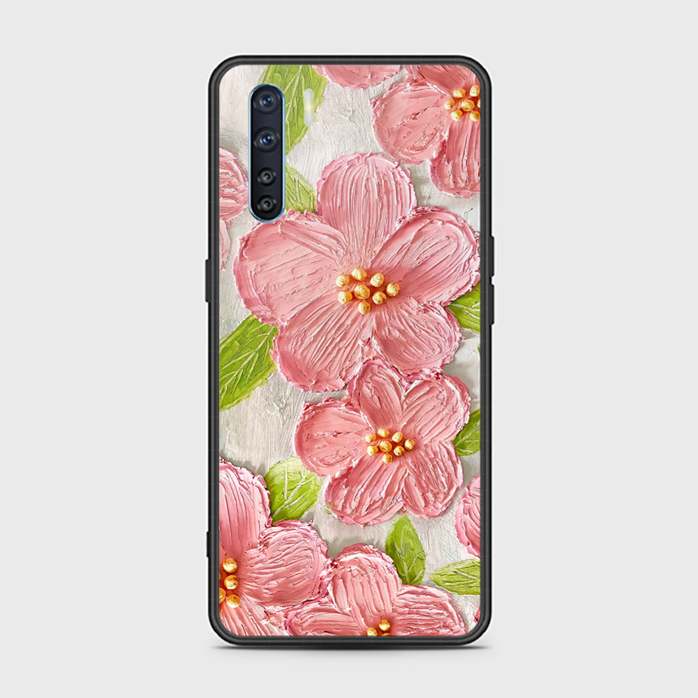 Oppo Reno 3 Cover - Floral Series - Design 9 - Pink & Green - HQ Ultra Shine Premium Infinity Glass Soft Silicon Borders Case