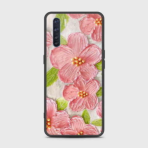 Oppo Reno 3 Cover - Floral Series - Design 9 - Pink & Green - HQ Ultra Shine Premium Infinity Glass Soft Silicon Borders Case