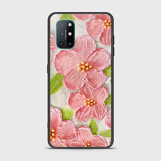 OnePlus 8T Cover - Floral Series - Design 9 - Pink & Green - HQ Ultra Shine Premium Infinity Glass Soft Silicon Borders Case