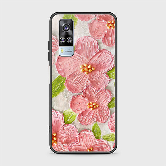 Vivo Y51 (2020 December) Cover - Floral Series - Design 9 - Pink & Green - HQ Ultra Shine Premium Infinity Glass Soft Silicon Borders Case