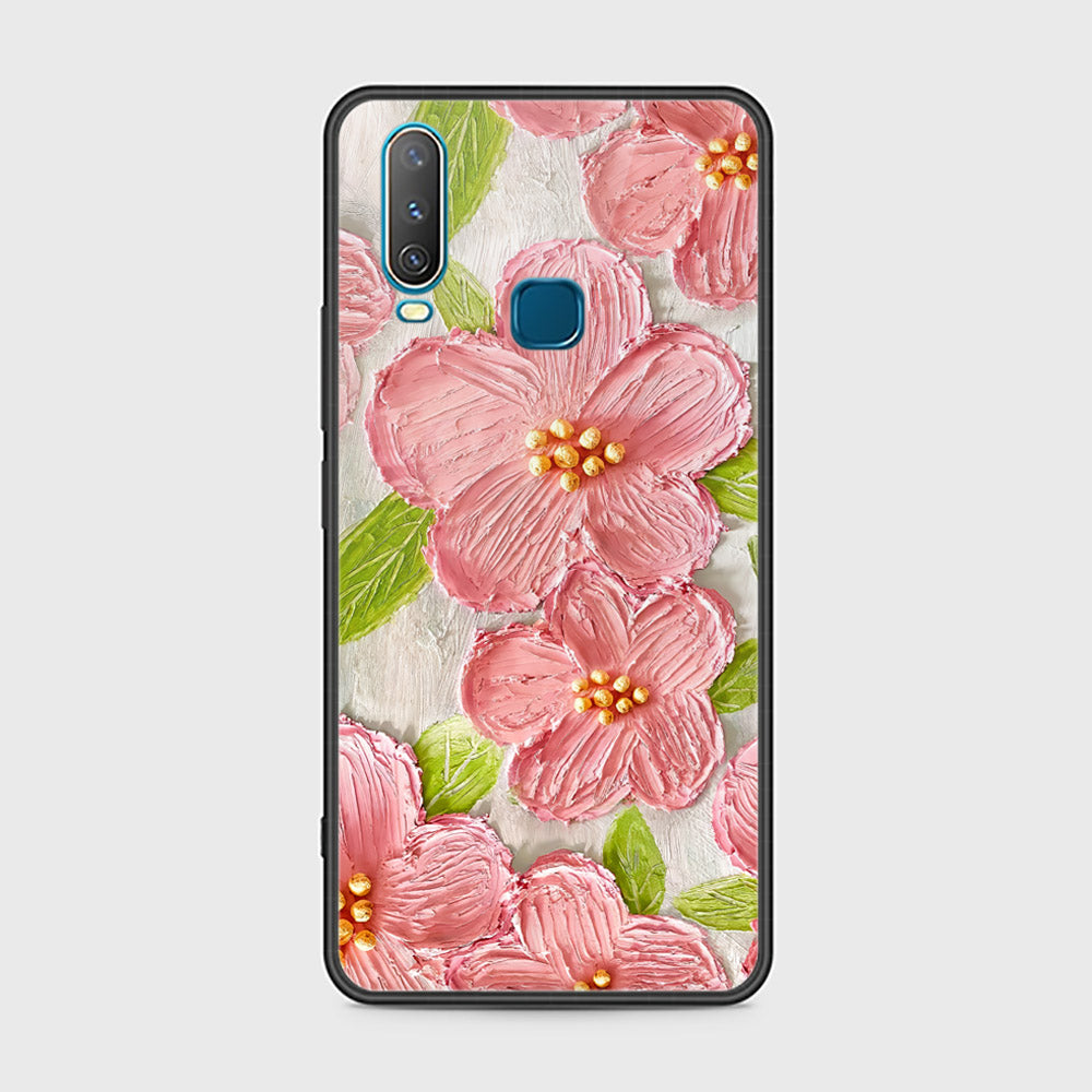 Vivo Y12 Cover - Floral Series - Design 9 - Pink & Green - HQ Ultra Shine Premium Infinity Glass Soft Silicon Borders Case