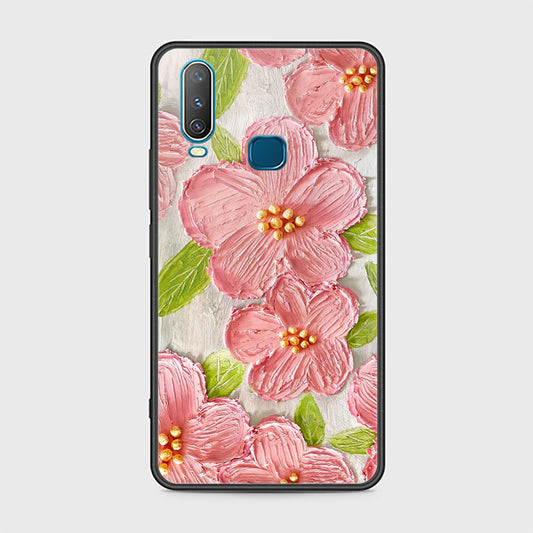 Vivo Y15 Cover - Floral Series - Design 9 - Pink & Green - HQ Ultra Shine Premium Infinity Glass Soft Silicon Borders Case