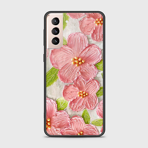 Samsung Galaxy S21 5G Cover - Floral Series - Design 9 - Pink & Green - HQ Ultra Shine Premium Infinity Glass Soft Silicon Borders Case