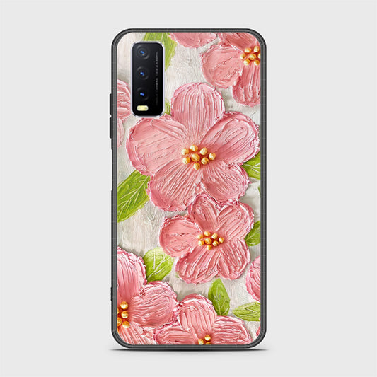 Vivo Y20s Cover - Floral Series - Design 9 - Pink & Green - HQ Ultra Shine Premium Infinity Glass Soft Silicon Borders Case