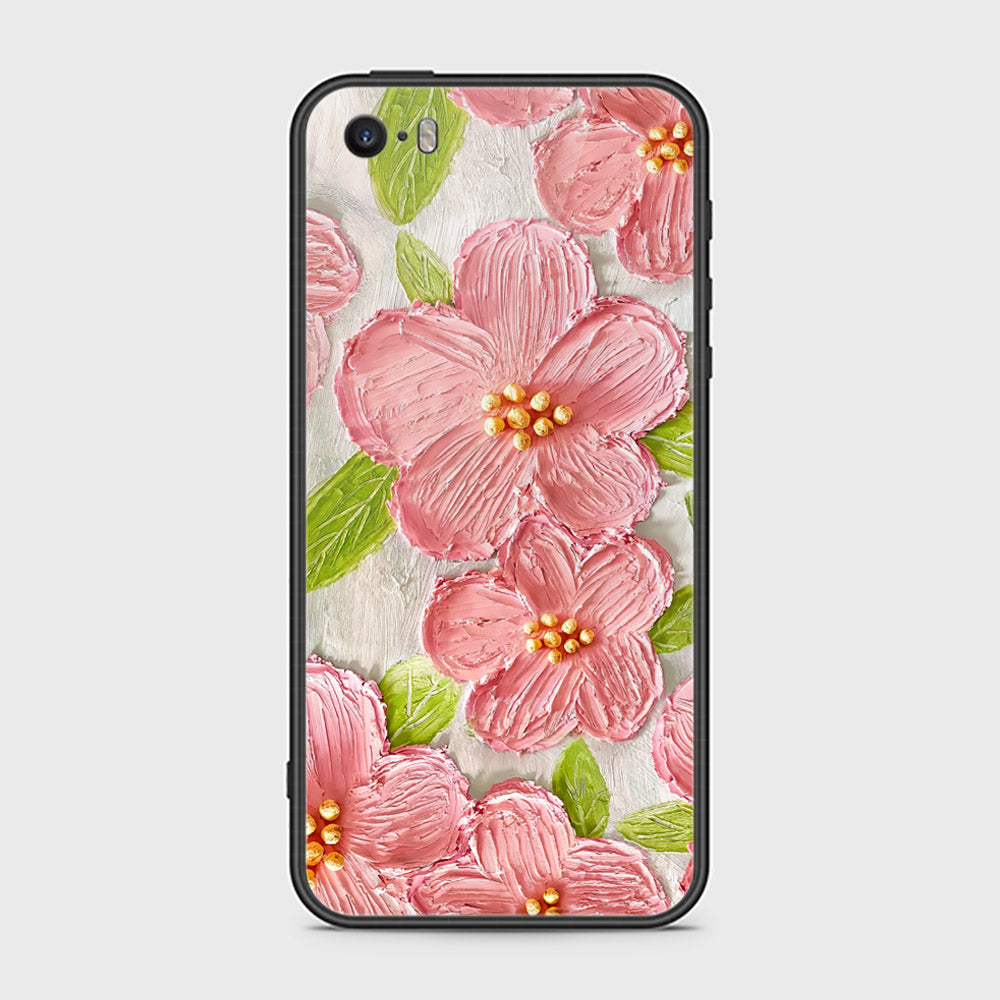 iPhone 5 Cover - Floral Series - Design 9 - Pink & Green - HQ Ultra Shine Premium Infinity Glass Soft Silicon Borders Case