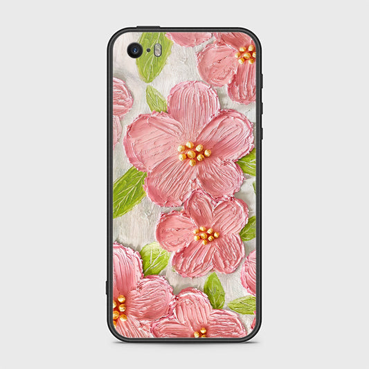 iPhone SE Cover - Floral Series - Design 9 - Pink & Green - HQ Ultra Shine Premium Infinity Glass Soft Silicon Borders Case