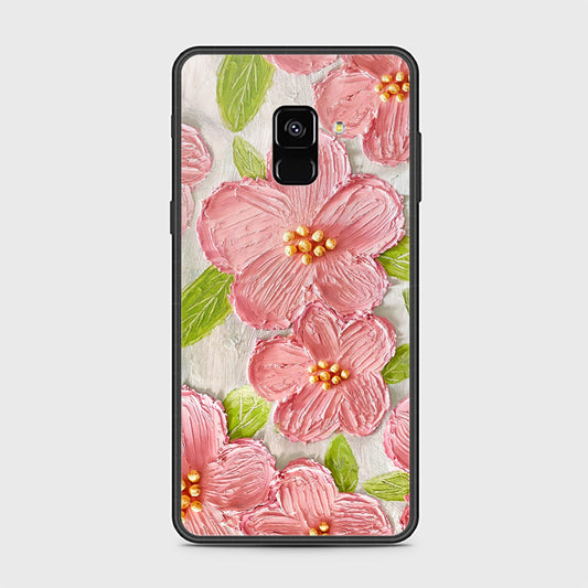 Samsung Galaxy A8 2018 Cover - Floral Series - Design 9 - Pink & Green - HQ Ultra Shine Premium Infinity Glass Soft Silicon Borders Case