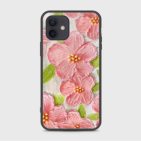 iPhone 12 Mini Cover - Floral Series - Design 9 - Pink & Green - HQ Ultra Shine Premium Infinity Glass Soft Silicon Borders Case