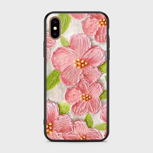 iPhone XS Max Cover - Floral Series - Design 9 - Pink & Green - HQ Ultra Shine Premium Infinity Glass Soft Silicon Borders Case