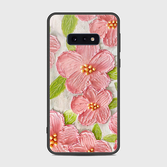 Samsung Galaxy S10e Cover - Floral Series - Design 9 - Pink & Green - HQ Ultra Shine Premium Infinity Glass Soft Silicon Borders Case