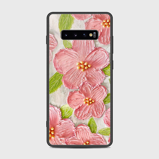 Samsung Galaxy S10 Plus Cover - Floral Series - Design 9 - Pink & Green - HQ Ultra Shine Premium Infinity Glass Soft Silicon Borders Case