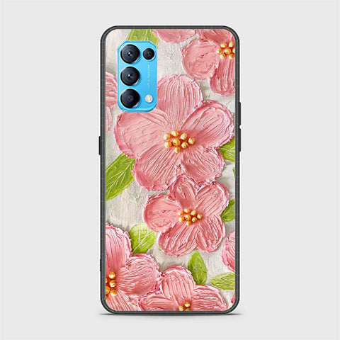 Oppo Find X3 Lite Cover - Floral Series - Design 9 - Pink & Green - HQ Ultra Shine Premium Infinity Glass Soft Silicon Borders Case