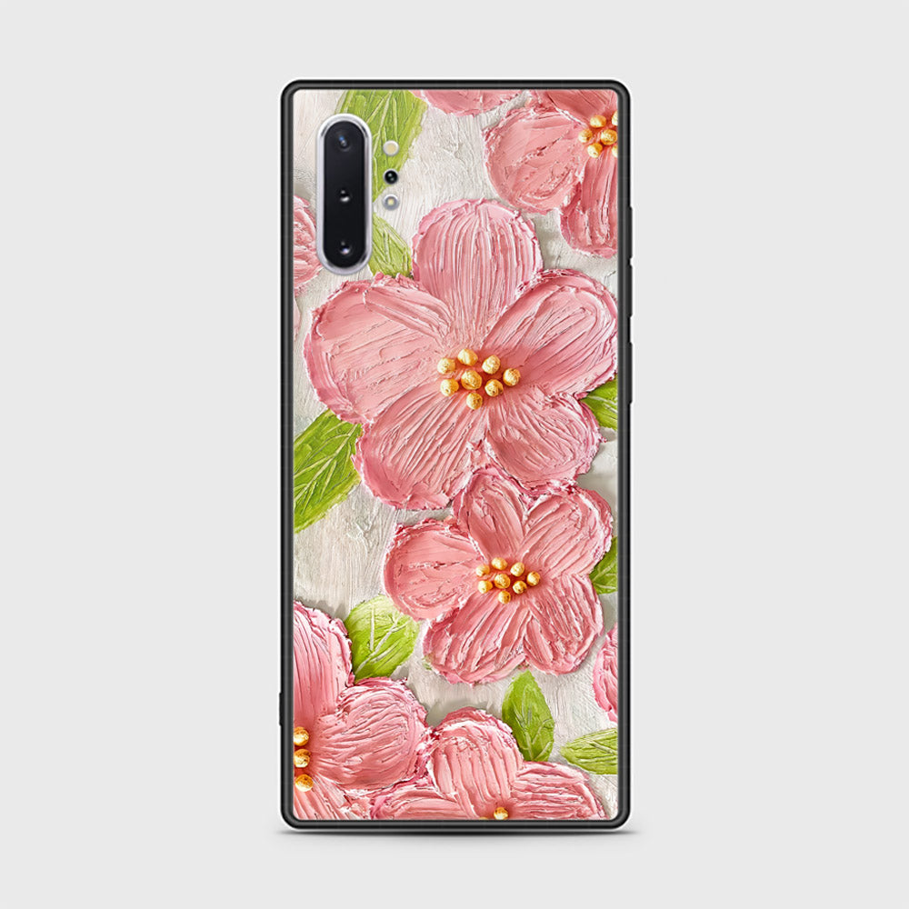 Samsung Galaxy Note 10 Plus Cover - Floral Series - Design 9 - Pink & Green - HQ Ultra Shine Premium Infinity Glass Soft Silicon Borders Case