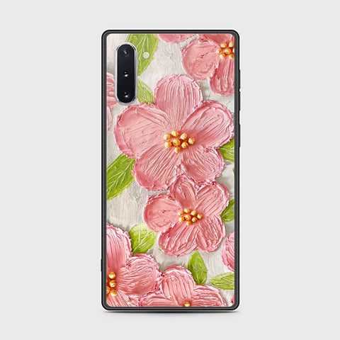 Samsung Galaxy Note 10  Cover - Floral Series - Design 9 - Pink & Green - HQ Ultra Shine Premium Infinity Glass Soft Silicon Borders Case