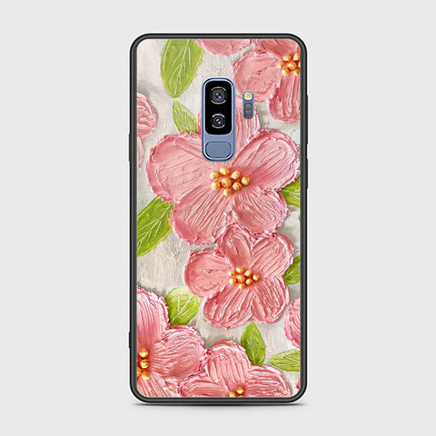 Samsung Galaxy S9 Plus Cover - Floral Series - Design 9 - Pink & Green - HQ Ultra Shine Premium Infinity Glass Soft Silicon Borders Case