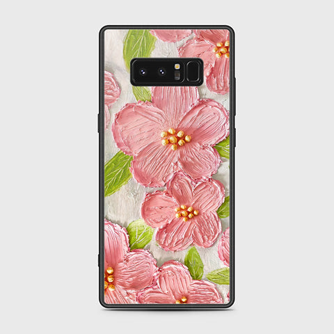 Samsung Galaxy Note 8 Cover - Floral Series - Design 9 - Pink & Green - HQ Ultra Shine Premium Infinity Glass Soft Silicon Borders Case