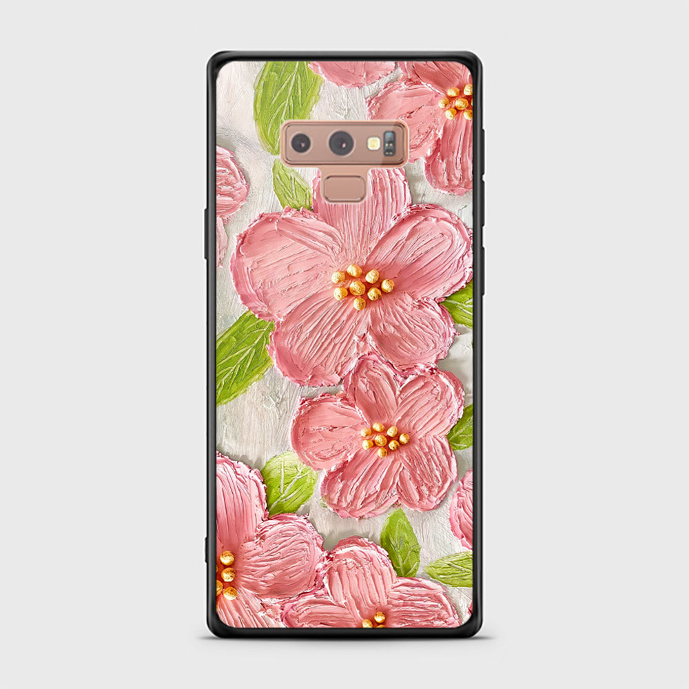 Samsung Galaxy Note 9 Cover - Floral Series - Design 9 - Pink & Green - HQ Ultra Shine Premium Infinity Glass Soft Silicon Borders Case