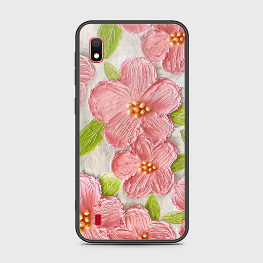 Samsung Galaxy A10 Cover - Floral Series - Design 9 - Pink & Green - HQ Ultra Shine Premium Infinity Glass Soft Silicon Borders Case