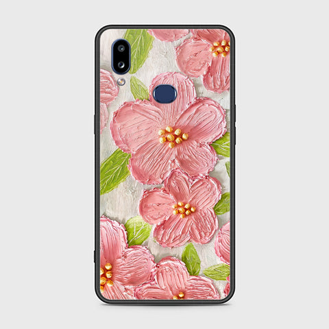 Samsung Galaxy A10s Cover - Floral Series - Design 9 - Pink & Green - HQ Ultra Shine Premium Infinity Glass Soft Silicon Borders Case