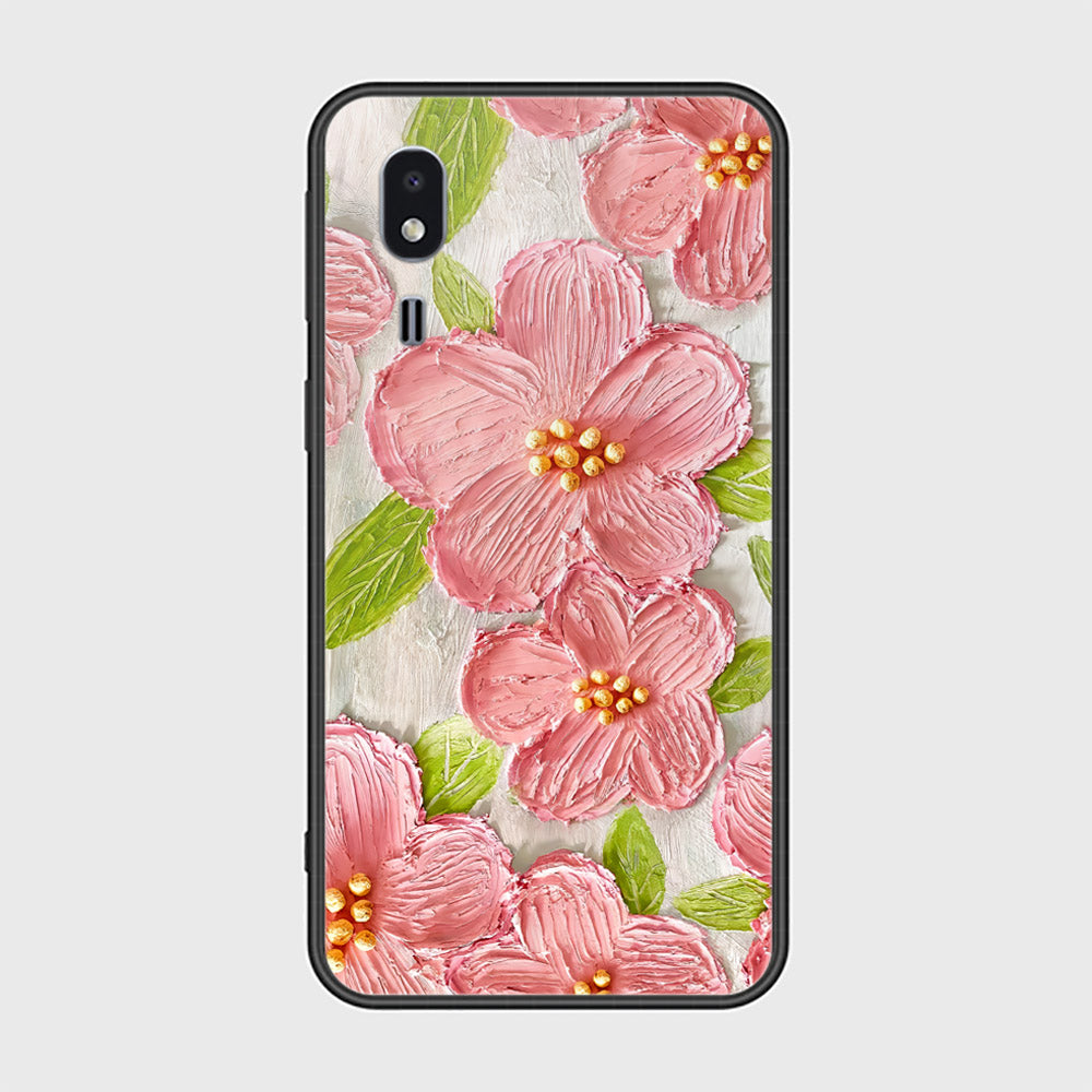 Samsung Galaxy A2 Core Cover - Floral Series - Design 9 - Pink & Green - HQ Ultra Shine Premium Infinity Glass Soft Silicon Borders Case