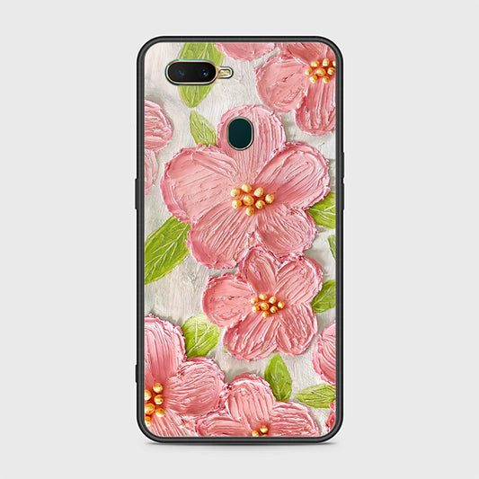 Oppo A7 Cover - Floral Series - Design 9 - Pink & Green - HQ Ultra Shine Premium Infinity Glass Soft Silicon Borders Case