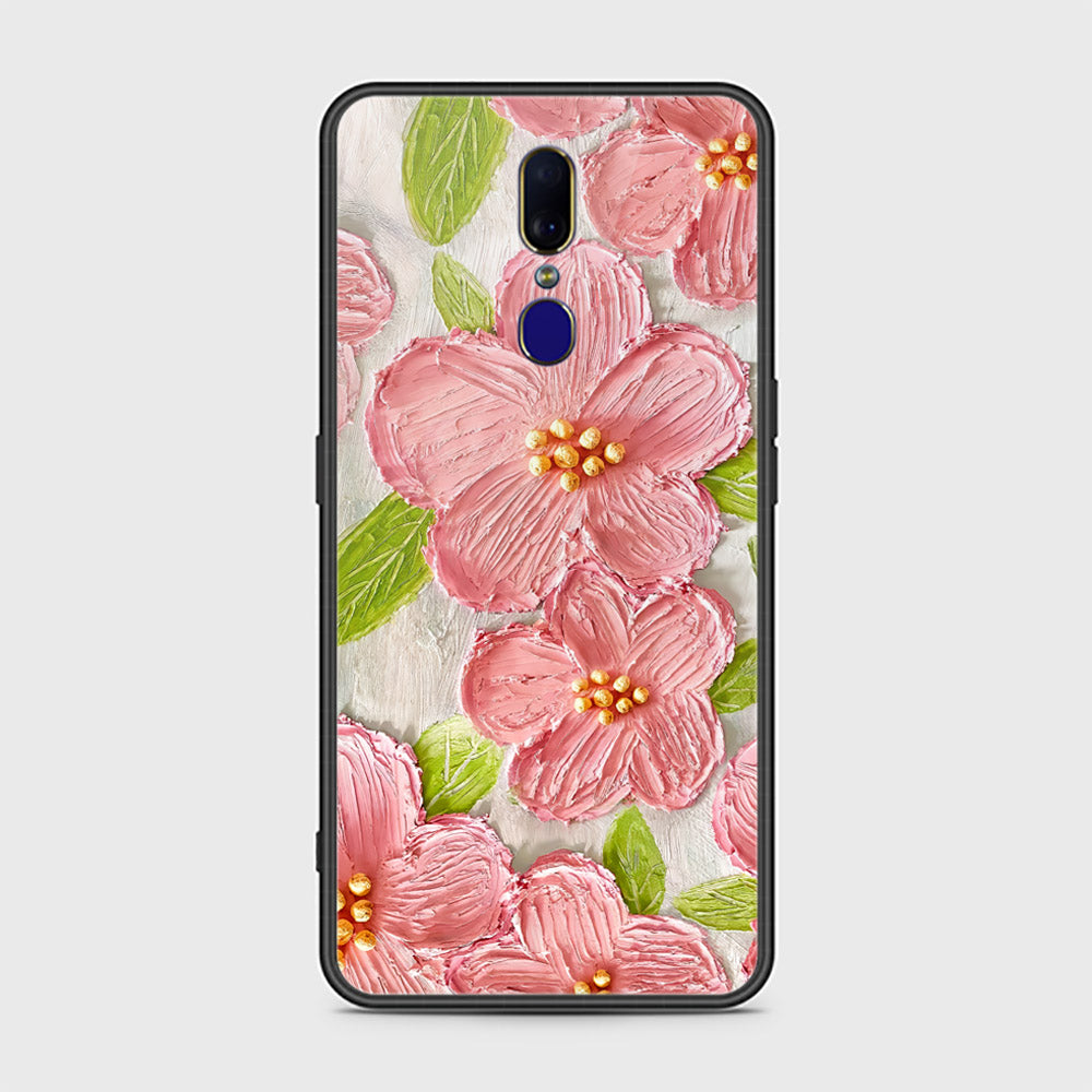 Oppo F11 Cover - Floral Series - Design 9 - Pink & Green - HQ Ultra Shine Premium Infinity Glass Soft Silicon Borders Case