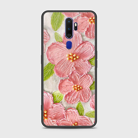 Oppo A5 2020 Cover - Floral Series - Design 9 - Pink & Green - HQ Ultra Shine Premium Infinity Glass Soft Silicon Borders Case