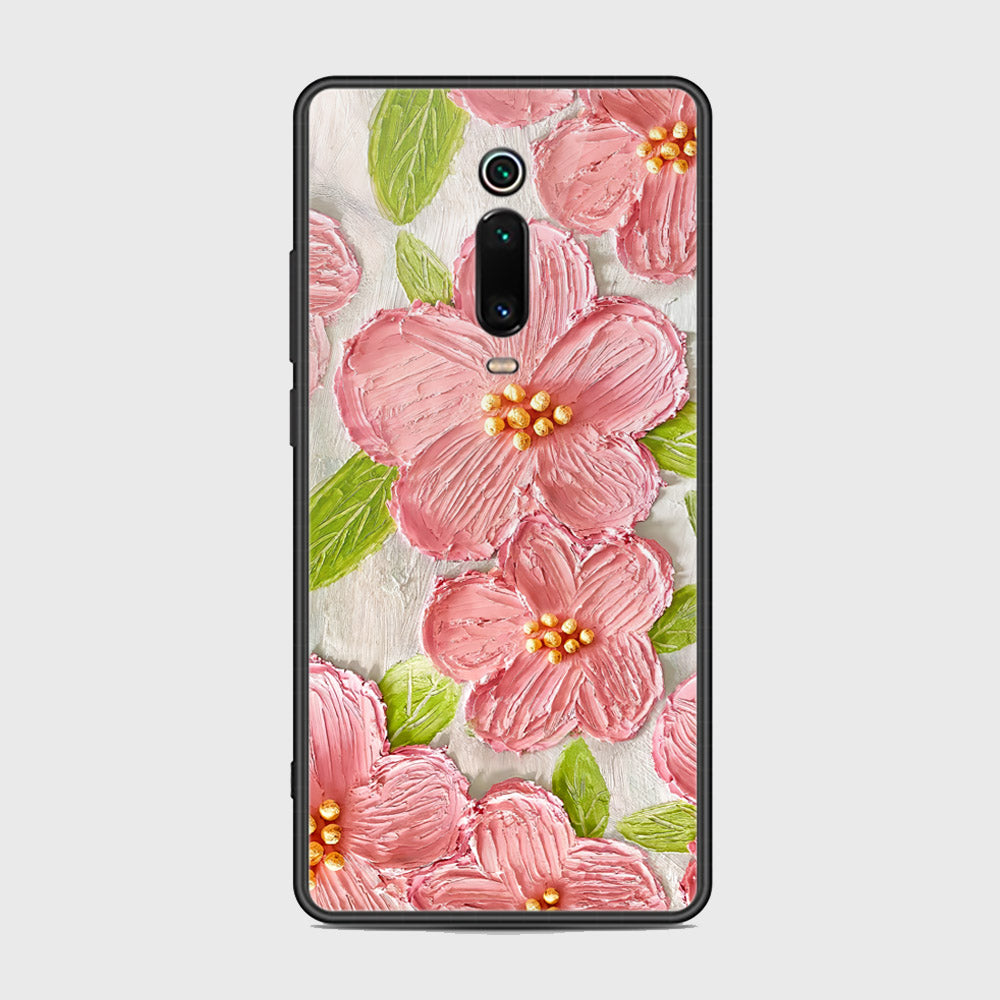 Xiaomi Mi 9T Pro Cover - Floral Series - Design 9 - Pink & Green - HQ Ultra Shine Premium Infinity Glass Soft Silicon Borders Case