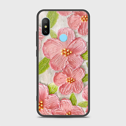 Redmi 6 Pro Cover - Floral Series - Design 9 - Pink & Green - HQ Ultra Shine Premium Infinity Glass Soft Silicon Borders Case