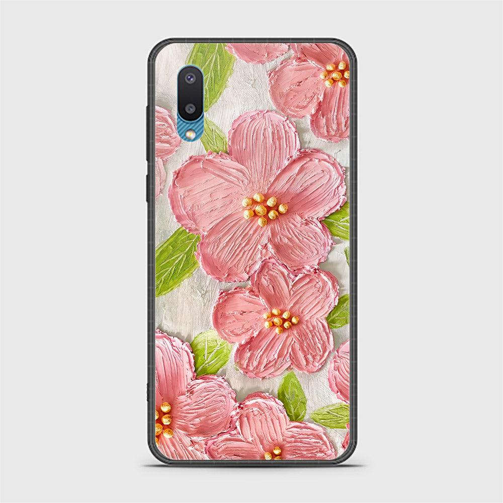 Samsung Galaxy A02 Cover - Floral Series - Design 9 - Pink & Green - HQ Ultra Shine Premium Infinity Glass Soft Silicon Borders Case