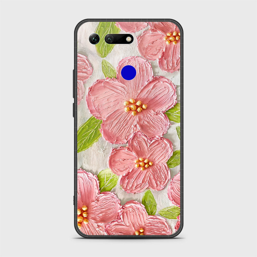 Huawei Honor View 20 Cover - Floral Series - Design 9 - Pink & Green - HQ Ultra Shine Premium Infinity Glass Soft Silicon Borders Case