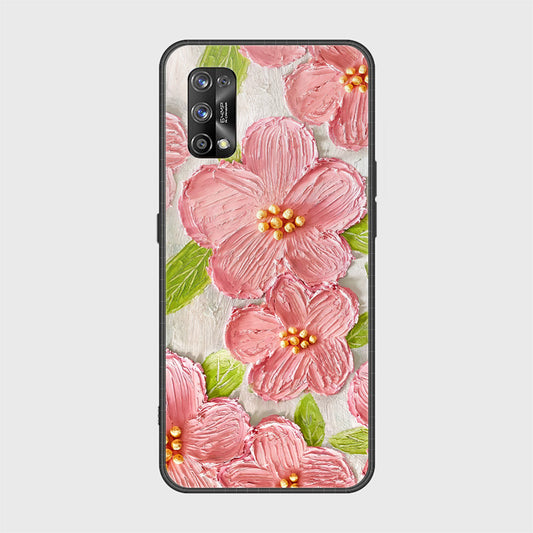 Realme 7 Pro Cover - Floral Series - Design 9 - Pink & Green - HQ Ultra Shine Premium Infinity Glass Soft Silicon Borders Case