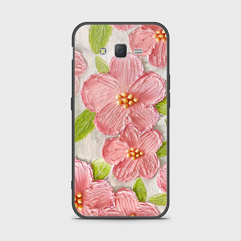 Samsung Galaxy J7 2015 Cover - Floral Series - Design 9 - Pink & Green - HQ Ultra Shine Premium Infinity Glass Soft Silicon Borders Case