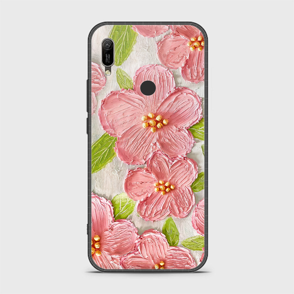 Huawei Y6 2019 Cover - Floral Series - Design 9 - Pink & Green - HQ Ultra Shine Premium Infinity Glass Soft Silicon Borders Case