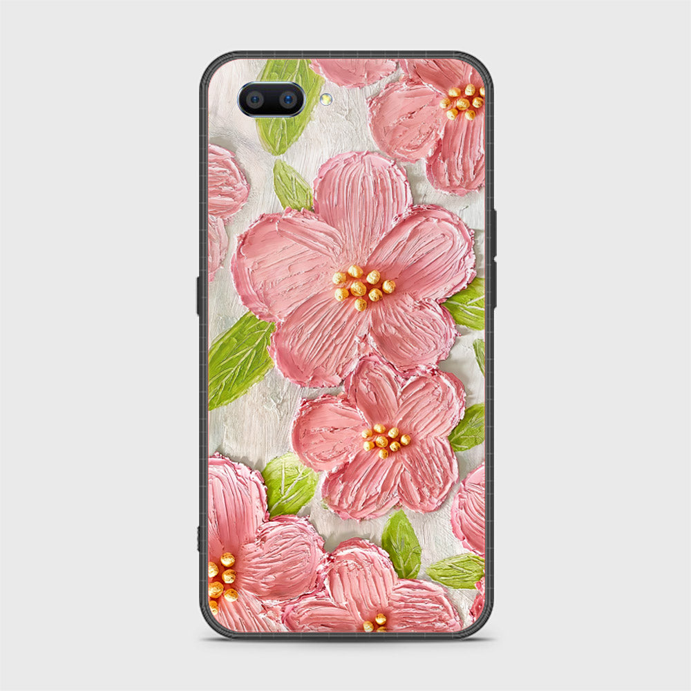 Realme C1 Cover - Floral Series - Design 9 - Pink & Green - HQ Ultra Shine Premium Infinity Glass Soft Silicon Borders Case