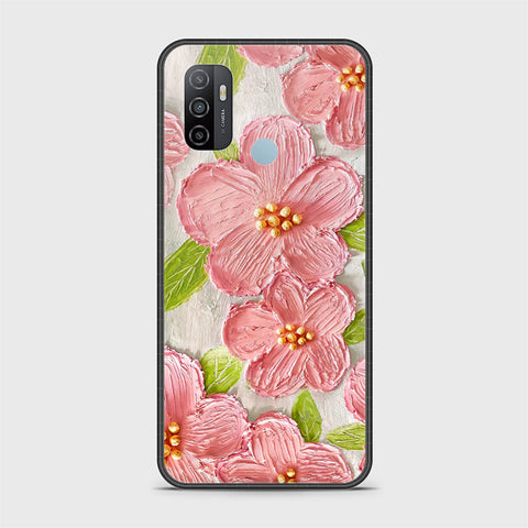 Oppo A53s Cover - Floral Series - Design 9 - Pink & Green - HQ Ultra Shine Premium Infinity Glass Soft Silicon Borders Case