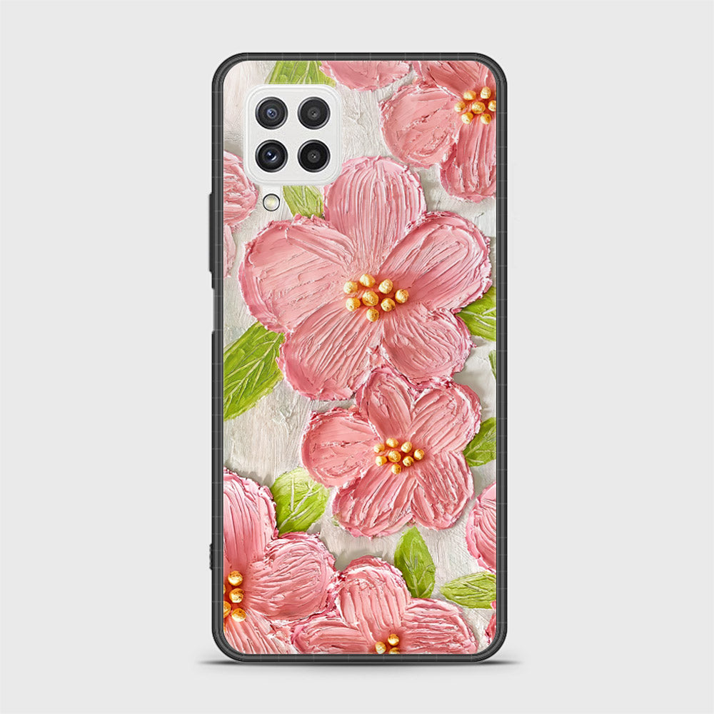 Samsung Galaxy M32 Cover - Floral Series - Design 9 - Pink & Green - HQ Ultra Shine Premium Infinity Glass Soft Silicon Borders Case