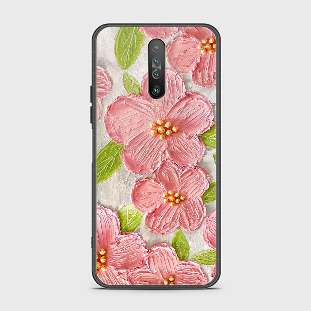 Xiaomi Redmi K30 Cover - Floral Series - Design 9 - Pink & Green - HQ Ultra Shine Premium Infinity Glass Soft Silicon Borders Case