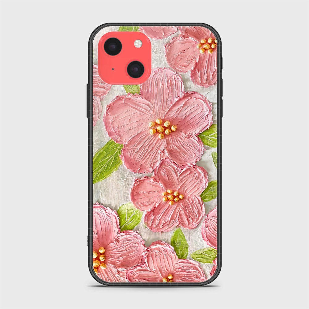 iPhone 13 Mini Cover - Floral Series - Design 9 - Pink & Green - HQ Ultra Shine Premium Infinity Glass Soft Silicon Borders Case