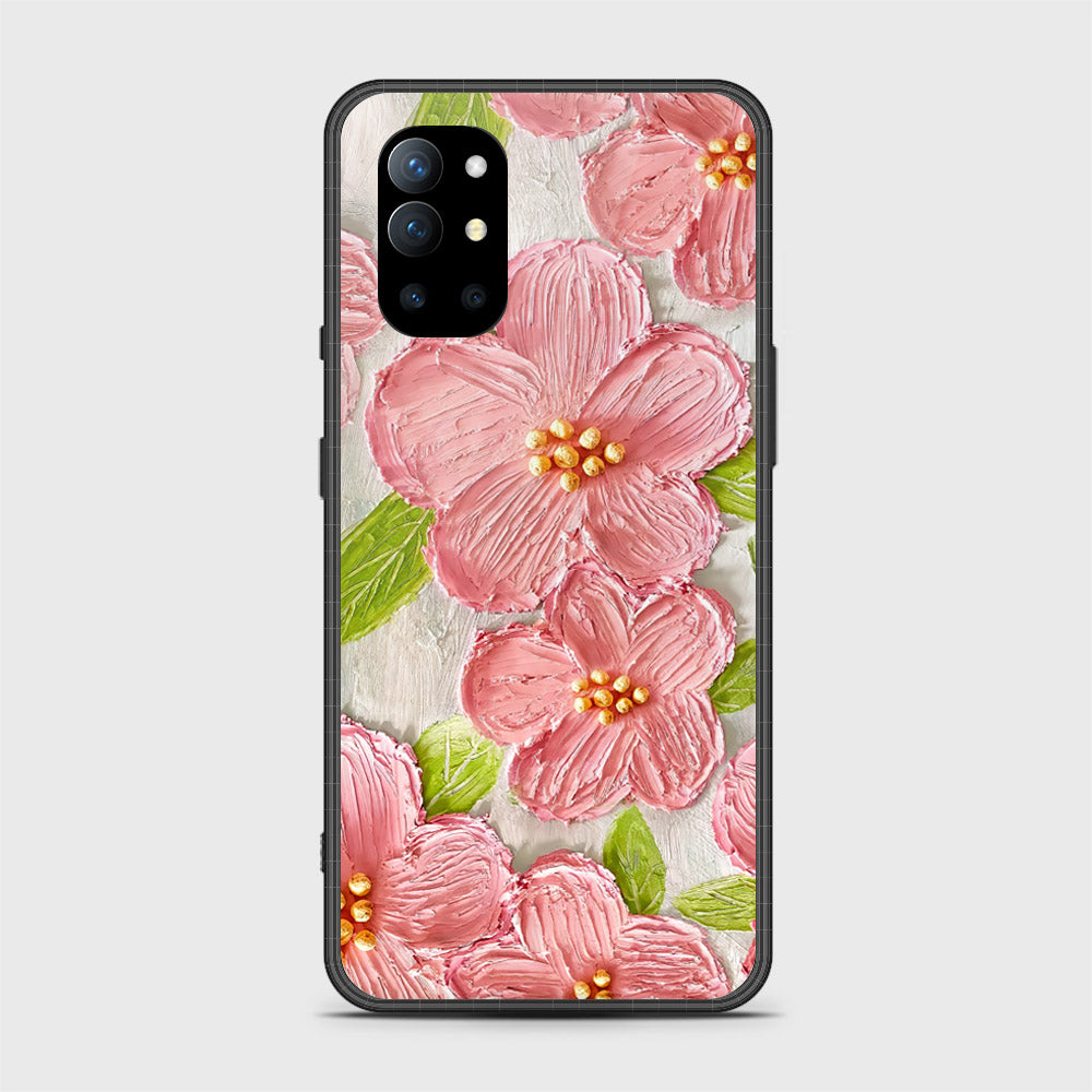 OnePlus 9R Cover - Floral Series - Design 9 - Pink & Green - HQ Ultra Shine Premium Infinity Glass Soft Silicon Borders Case