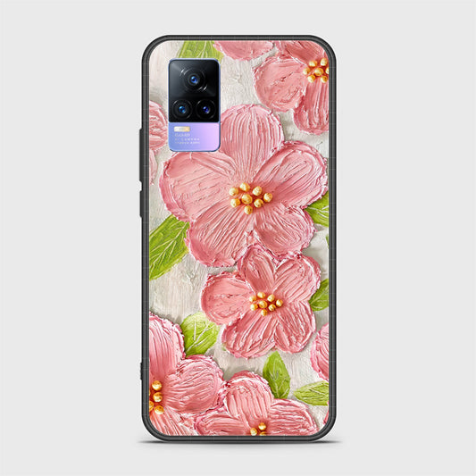 Vivo Y73 Cover - Floral Series - Design 9 - Pink & Green - HQ Ultra Shine Premium Infinity Glass Soft Silicon Borders Case