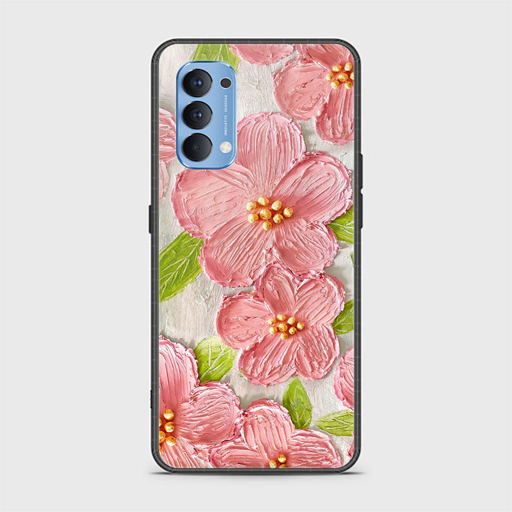 Oppo Reno 4 Cover - Floral Series - Design 9 - Pink & Green - HQ Ultra Shine Premium Infinity Glass Soft Silicon Borders Case