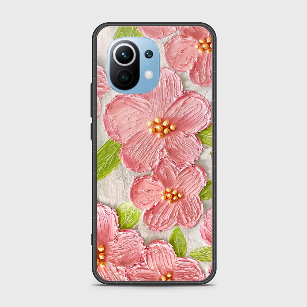 Xiaomi Mi 11 Cover - Floral Series - Design 9 - Pink & Green - HQ Ultra Shine Premium Infinity Glass Soft Silicon Borders Case