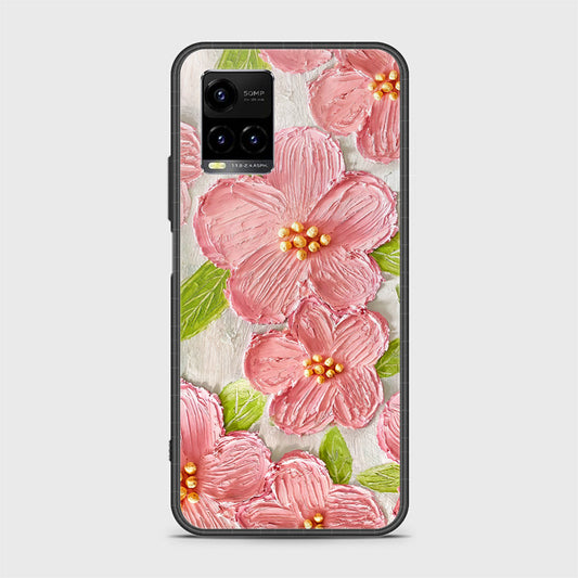 Vivo Y21e Cover - Floral Series - Design 9 - Pink & Green - HQ Ultra Shine Premium Infinity Glass Soft Silicon Borders Case