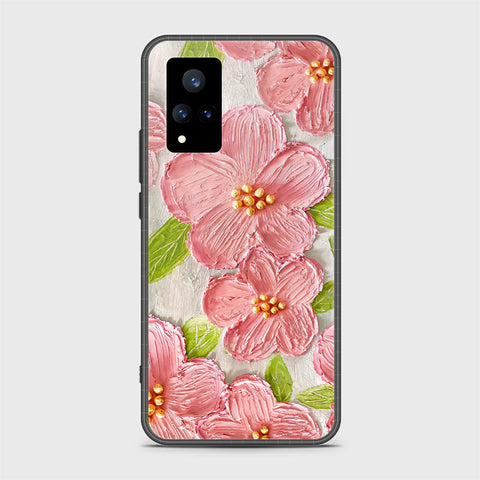 Vivo V21s Cover - Floral Series - Design 9 - Pink & Green - HQ Ultra Shine Premium Infinity Glass Soft Silicon Borders Case