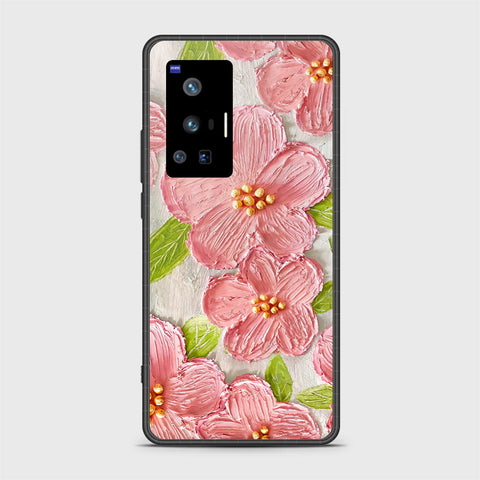 Vivo X70 Pro Cover - Floral Series - Design 9 - Pink & Green - HQ Ultra Shine Premium Infinity Glass Soft Silicon Borders Case