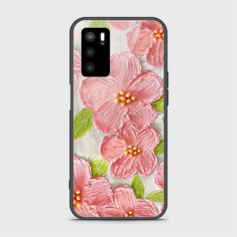 Oppo A16 Cover - Floral Series - Design 9 - Pink & Green - HQ Ultra Shine Premium Infinity Glass Soft Silicon Borders Case