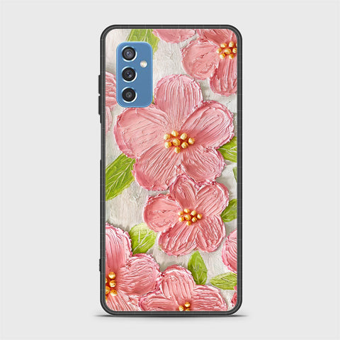 Samsung Galaxy M52 5G Cover - Floral Series - Design 9 - Pink & Green - HQ Ultra Shine Premium Infinity Glass Soft Silicon Borders Case