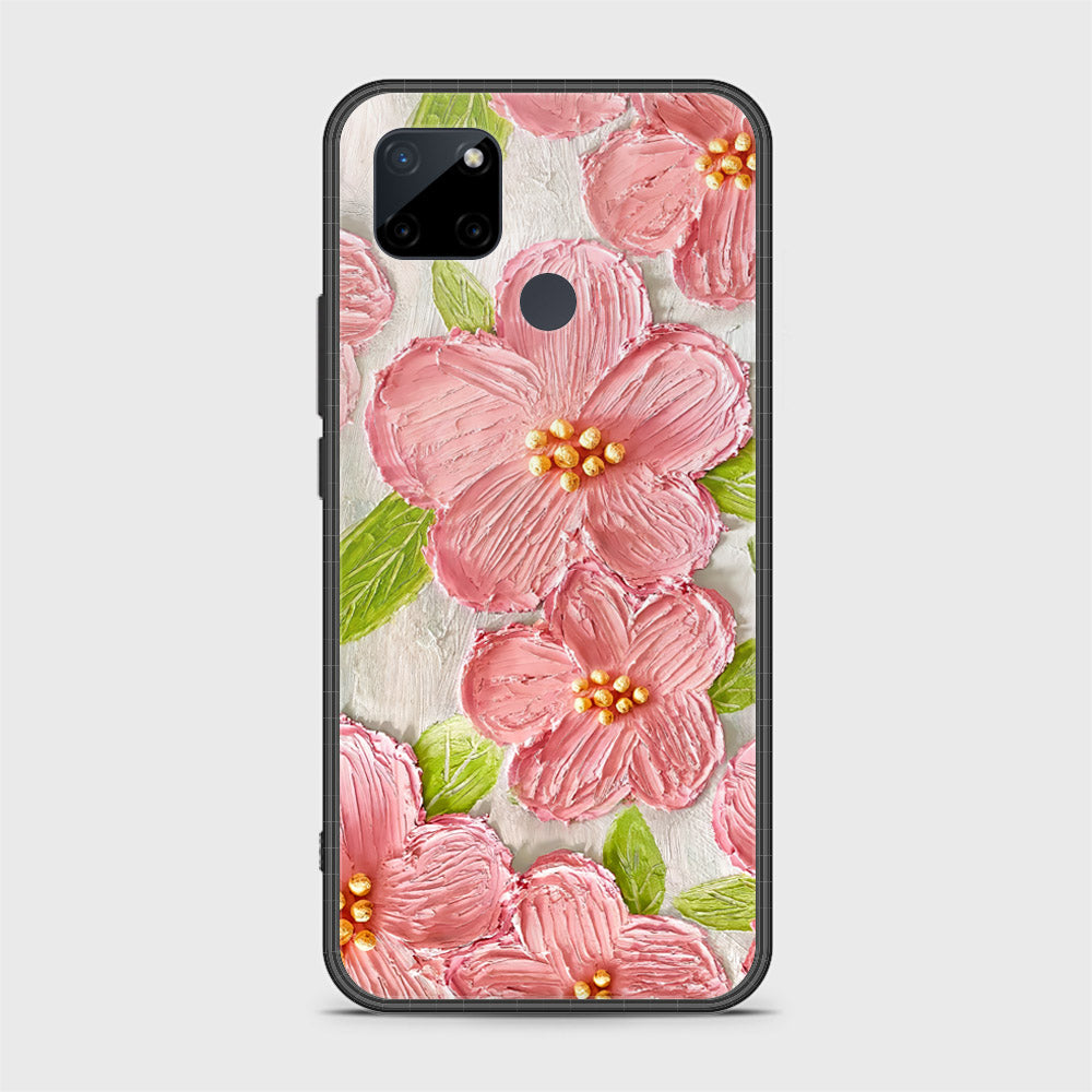 Realme C21Y Cover - Floral Series - Design 9 - Pink & Green - HQ Ultra Shine Premium Infinity Glass Soft Silicon Borders Case