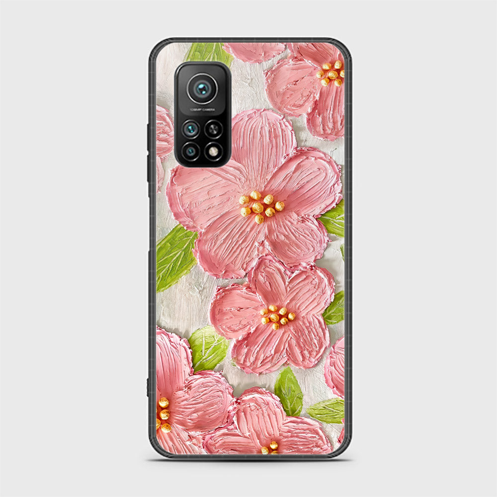 Xiaomi Mi 10T Pro Cover - Floral Series - Design 9 - Pink & Green - HQ Ultra Shine Premium Infinity Glass Soft Silicon Borders Case